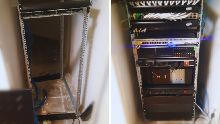 Trendan Company  In this project, the space that was intended for the server room and rack was too small to install the rack, so we had to prepare the rack structure and build it inside the room